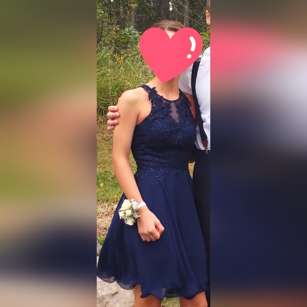 Elegant Navy Blue Lace Dress